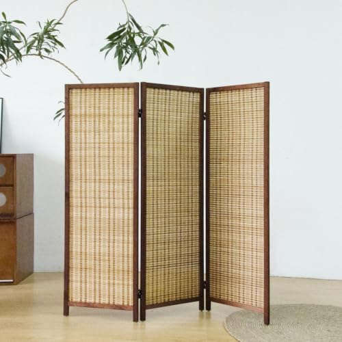 Brown 3-Panel Short Bamboo Room Divider Screen - Freestanding Privacy Partition