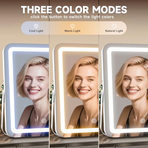 MINISO Vanity Mirror with Lights, 9.8" x 11.8" LED Makeup Mirror, Light & Brightness Adjustment, Smart Sensor, Aluminum Alloy Metal White Frame, with 5X Magnifying Glass