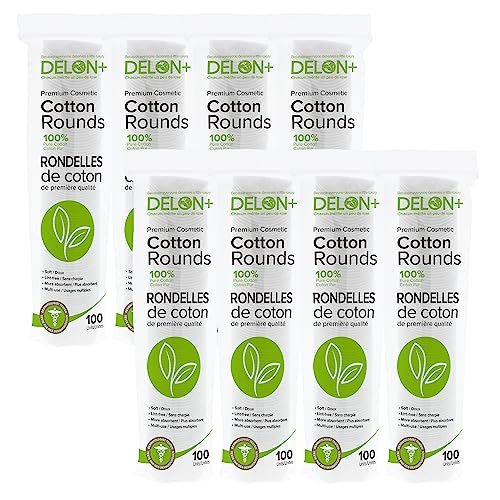 Delon Premium Dual-Sided Cotton Rounds, 100 Count (Pack of 1) ? Lint-Free, Hypoallergenic, 100% Cotton Pads for Makeup, Skincare & Nails ? Made in Canada