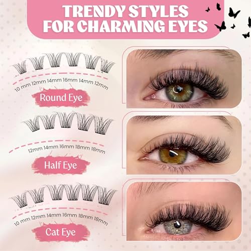 "Feather Me" Cluster Lashes, D Curl Mixed Length 10-18mm, Individual Volume Extensions, Soft and Comfortable