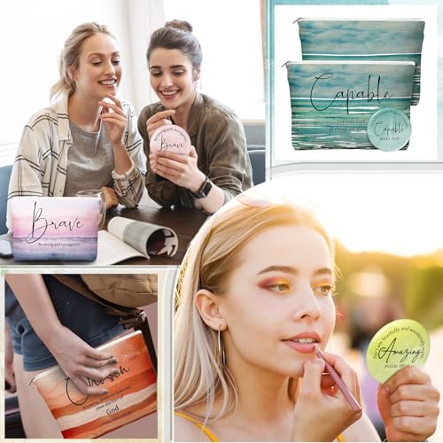 Bright Christian Gifts Women Makeup Bag Set with Bible Verse Compact Mirrors - Bible Variation