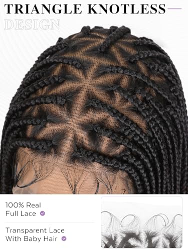 HANNE 32 Inch Triangle Box Braided Full Lace Wig for Black Women - Knotless, Ombre Brown