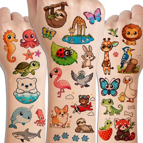 Temporary Tattoos for Kids - 232 Mixed Styles (36 Sheets) Cute Animals Tattoo Stickers for Boys Girls Birthday Party Supplies,Goodie Bag Stuffers & Decoration