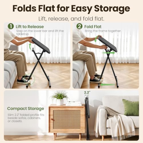 Kitstorack Black Folding TV Tray Tables Set of 2 No Assembly Rounded Metal Rims