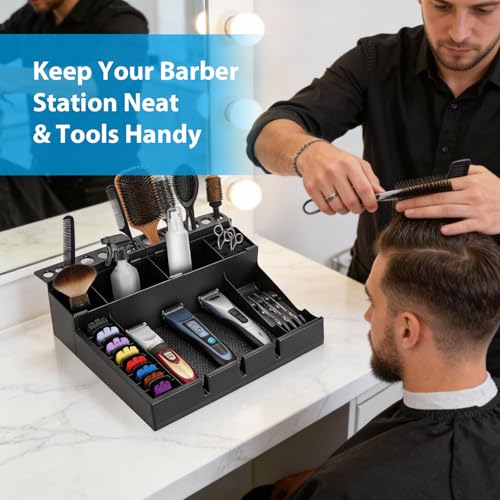 Barber Station Organizer, Barber Clipper Tray Organizer Storage Salon Grooming Station Hairstylist Organizer Clipper Guard Organizer Holder, Detachable Barber Tools Organizer