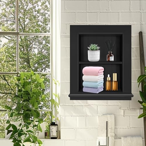 Recessed Medicine Cabinet Wall Mount 14x18 Inch 2-Tier Black