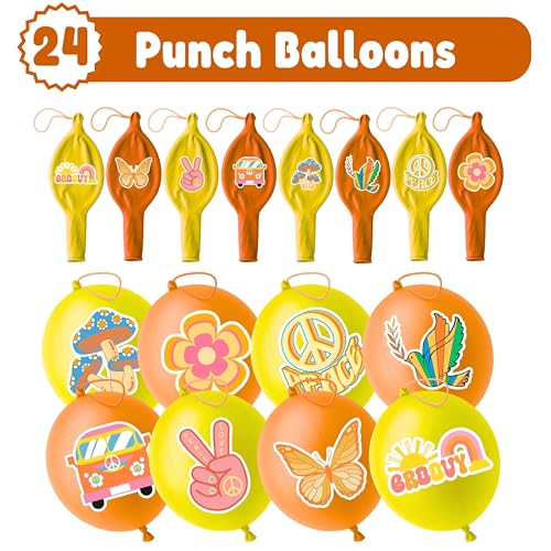 72 PCS Groovy Party Favors ? 48 Pre-Cut Temporary Tattoos & 24 Groovy Punch Balloons Themed Birthday Party Decorations Supplies Favors Gifts, Goodie Bag Fillers, Classroom Rewards for Boys and Girls