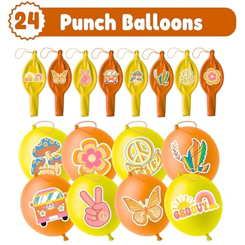 72 PCS Groovy Party Favors ? 48 Pre-Cut Temporary Tattoos & 24 Groovy Punch Balloons Themed Birthday Party Decorations Supplies Favors Gifts, Goodie Bag Fillers, Classroom Rewards for Boys and Girls