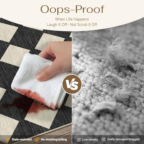 Black 6x9 Checkered Washable Area Rug - Non-Slip Living Room Carpet