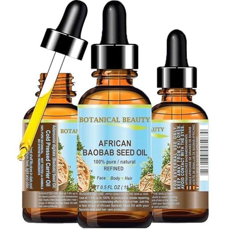 Botanical Beauty? BAOBAB SEED OIL 100% Pure Natural Refined Cold-Pressed Carrier Oil 0.5 Fl oz 15 ml For Face Skin Body Hair Lip Nails Rich in Vitamin C