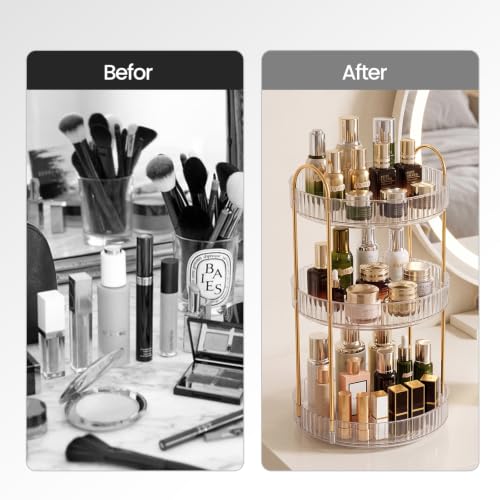 Delnor Clear Rotating Makeup Organizer Countertop 3-Tier Lazy Susan Stand