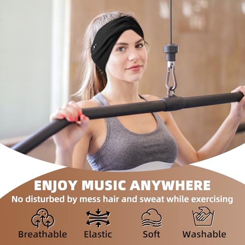 Bluetooth Headband for Women - Black & Brown Wireless Headphones with HD Stereo Speakers for Workout & Travel