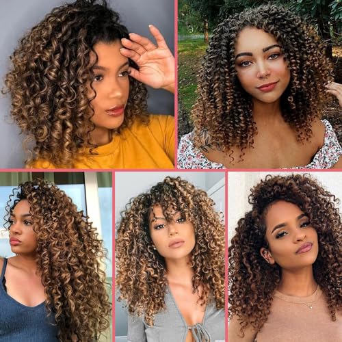 Leeven Gogo Curl Crochet Hair 18 Inch 8 Packs - Ombre Brown to Honey Blonde, Short Water Wave Synthetic Hair with Variation #1B/30/27