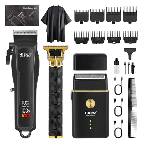 HIENA PRO Professional Hair Clipper Set for Men, Cordless Barber Clippers Set and Trimmer Kit, USB Rechargeable Electric Beard Trimmer Foil Shaver & Men's Facial Grooming Tool Kit, Gifts for Men