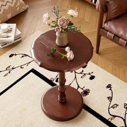 Vintage Pedestal Side Table - Solid Walnut End Table for Living Room