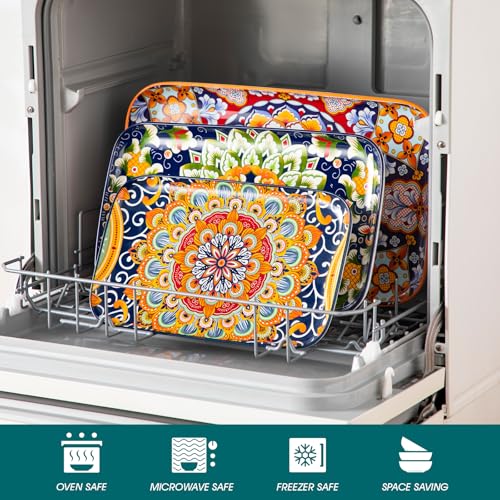 Colorful Serving Platters Set of 3 - Rectangular Ceramic Trays for Dining