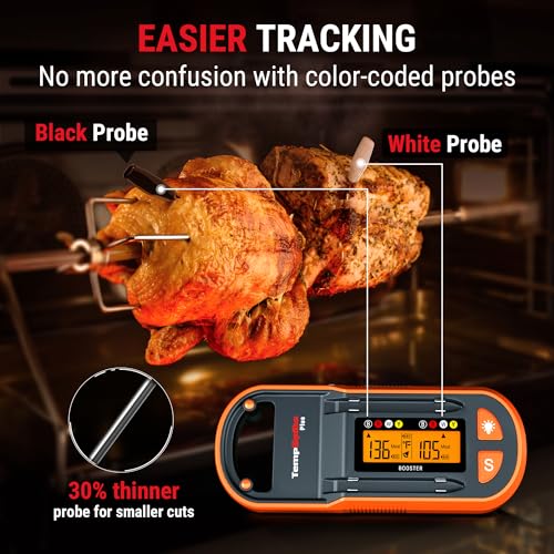 Wireless Meat Thermometer with 600ft Range & 2 Color Probes - Upgraded Version