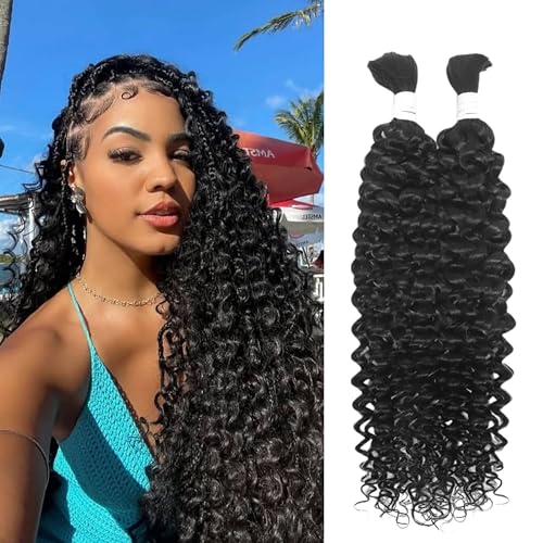 Hunt Charm Water Wave Human Braiding Hair 16inch Boho Curly Extensions 100g - Natural Color