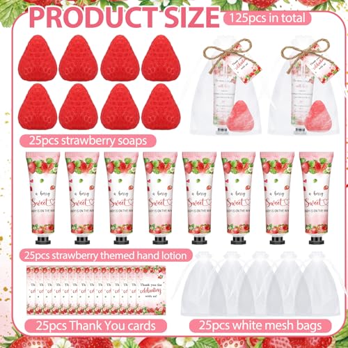Baby Shower Favors Soap Set - 25 Strawberry Themed Guest Gifts with Hand Cream & Tags
