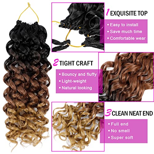 10 Inch Curly Crochet Hair - Pack of 7 T1B/30/27 for Black Women - Bouncy Water Wave Style