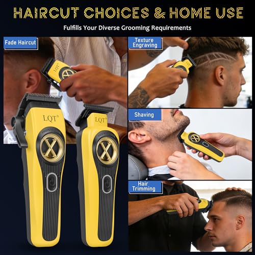 Yellow Cordless Hair Clippers Kit for Men with Precision Blades & Accessories