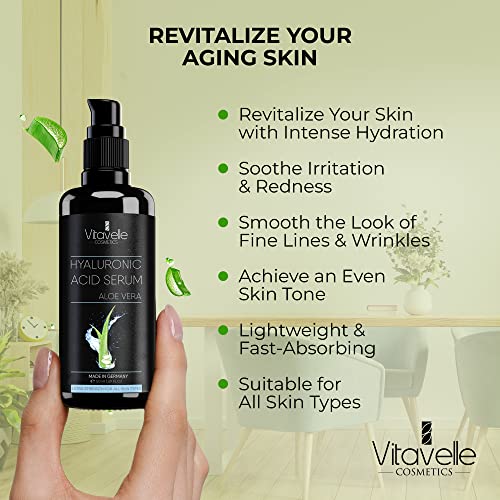 Hyaluronic Acid Serum with Aloe Vera ? Anti Aging Aloe Hyaluronic Acid Face Serum ? Postbiotic Hyaluronic Acid Moisturizer and Hydrating Serum ? No Parabens or Irritants ? Skin Serum by Vitavelle