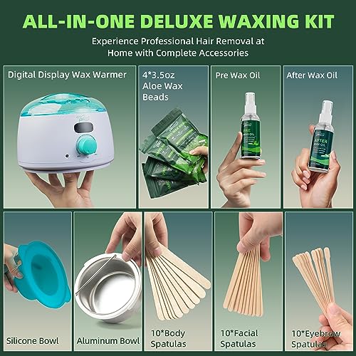 Digital Waxing Kit Bundle 1lb Aloe Hard Wax Beads For Hair Removal At Home