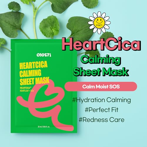 HeartCICA Calming Sheet Mask, Soothing & Hydrating Face Mask, Heartleaf & Cica Complex, RBT Tight-Fit Sheet, 4.2 fl.oz