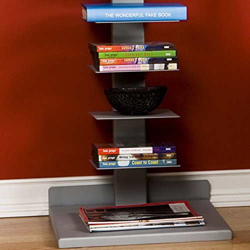 Silver Metal 11-Shelf Book Tower - Space Saving, Flippable Shelves