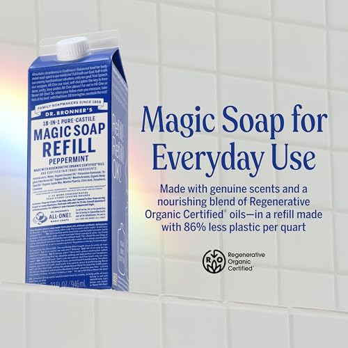 Liquid Castile Soap Refill Peppermint 32oz 2-Pack - Organic Vegan, Concentrated