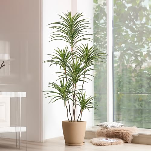 5 ft Artificial Dracaena Tree - Fine-Leaved Dracaena Indoor Tall Faux Plant in Pot (YEPDIN, 5ft)