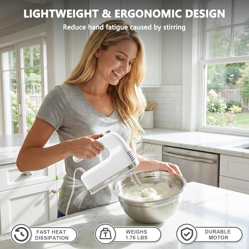 White 9-Speed Digital Hand Mixer 500W Quiet Electric Handheld Kitchen Appliance