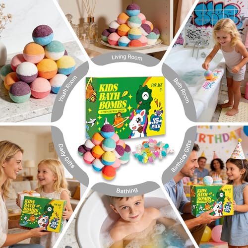 Kids Bath Bombs with Surprise Glow-In-The-Dark Toys - 35 Pack, Natural & Child-Safe