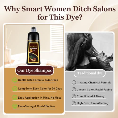 Dark Brown Hair Dye Shampoo 3 in 1 for Gray Hair - Natural Color & Nourishing