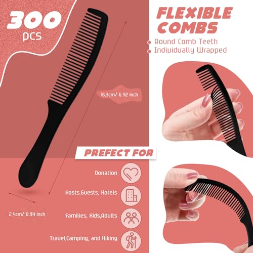 Bulk Plastic Hair Combs 300 Pack - Travel-Ready, Durable & Individually Wrapped