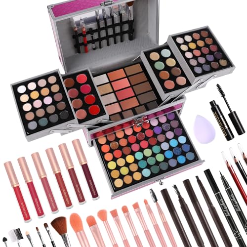 Cerise Makeup Gift Set for Women & Girls, All-in-One Full Makeup Kit with Eyeshadow, Lip Gloss, Concealer, Blush, Contour, Brushes