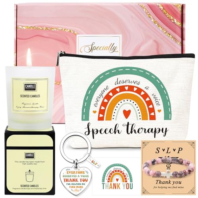 Keluna Speech Therapy Appreciation Gifts - 5Pcs SLP Gifts Set for Women, Speech Pathologist Therapist Thank You Birthday Christmas Gift, Makeup Bag, Bracelets, Keychain