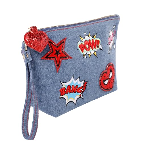 Marvel Spider-Man Denim Makeup Bag with Patches - Official Licensed Gift for Women