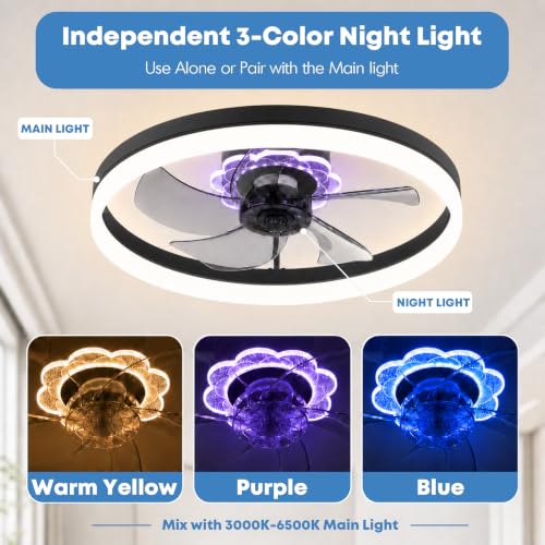 Black 20-Inch Low Profile Ceiling Fan with Light and Remote Control