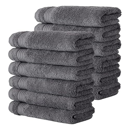 Grey Turkish Cotton Washcloths Set - 12 Pack, Soft & Highly Absorbent