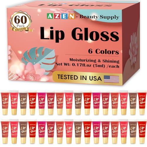 AZEN 60 Pack Lip Gloss Set - Color Lip Oil for Dry Chapped Lips Moisturizing B-60