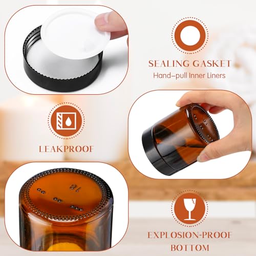 Norme 64 Pack 4 oz Glass Storage Jars with Black and Amber Lids - Reusable Cosmetic & Spice Containers