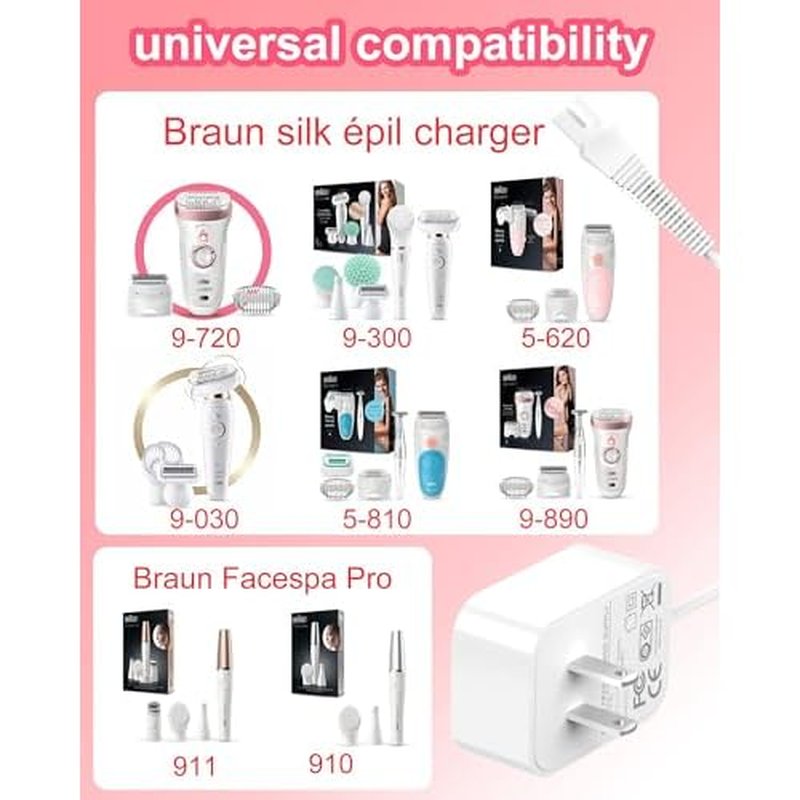 for Braun Silk Epil 9 Charger Compatible with Braun Epilator Silk 9 7 5 9-720 9-300 9-890 9-030 9-880 5-810 5-620 and Face Epilator Facespa Pro 910 911 921