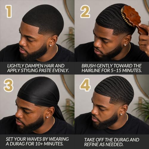 Kosher 360 Wave Brush with Handle - Vegan Agave Bristle Hard Medium for Curly Coarse Wavy Hair