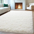 Cream 8x10 Area Rug for Living Room - Large Fluffy Shaggy Carpet