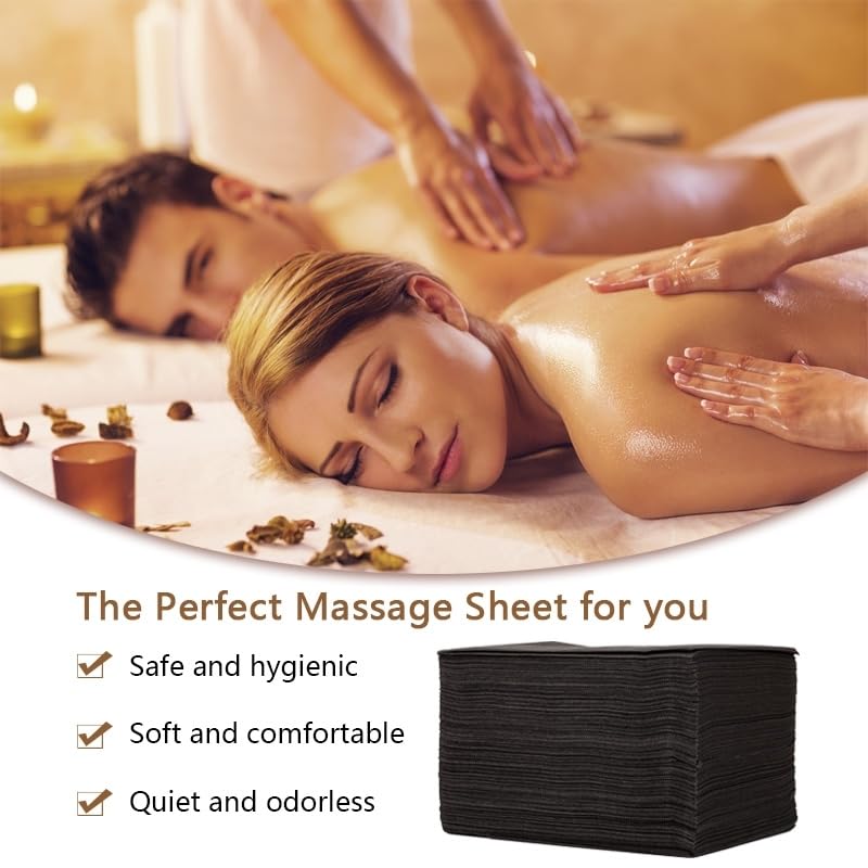 YEEOZOE Black Disposable Bed Sheets 100pcs for Massage, Spa & Salon