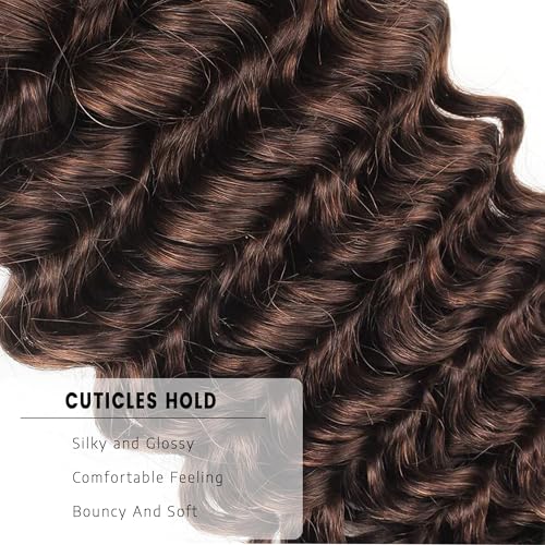Dark Brown Human Hair Extension Bundle 12A Brazilian Virgin Deep Wave 32 Inch