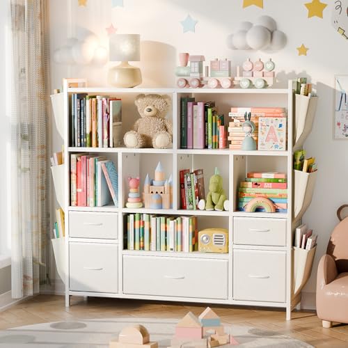 Kids Toy Storage Organizer with Drawers and Side Pockets - White