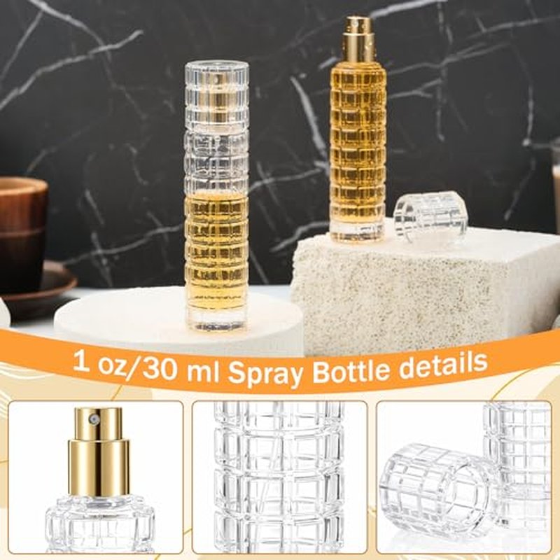 6 Pack Cocktail Atomizer Spray Bottles 1oz / 30ml with Funnels, Refillable Glass Absinthe and Perfume Atomizing for Bitters Vermouth, Fine Mist Travel Sprayer for Bar Kitchen(Gold)