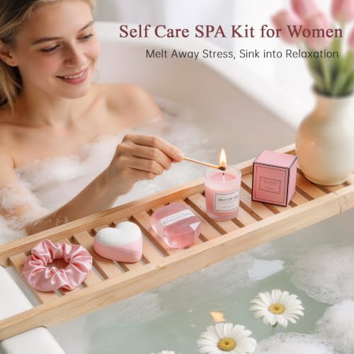 Spa Gift Set for Women - Pink Self Care Gift Box with Tumbler & Bracelet
